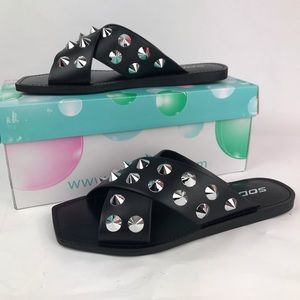 Soda Linwood Vegan Leather Silver Stud Flat Sandal